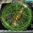VTG Jeannette Cherry Blossom Green Uranium 9.25”  Glass 3-Section Grill Plate