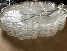 4 VTG 9.5" Hazel Atlas Tree Of Life Textured Frosted Glass Snack Luncheon Plate