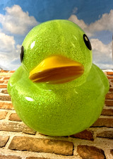 Large Green Glitter Rubber Ducky Sparkles Toy With Yellow Beak Float In Bath     