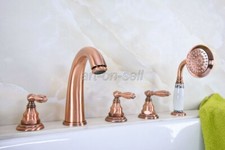 Red Copper 5 Holes Bathroom Tub Shower Faucet Bathtub Mixer tap With Hand Shower