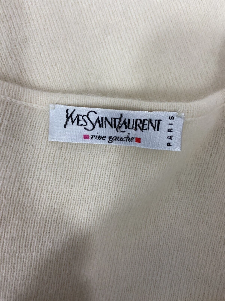 Suéter Yves Saint Laurent Talla M Vintage Manga Larga Blanco Cristal Embellecido Foto 4 de 4