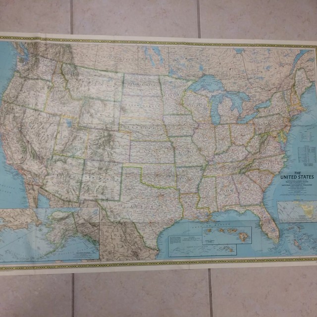 VTG National Geographic United States Map Color Large Poster Wall Atlas ...