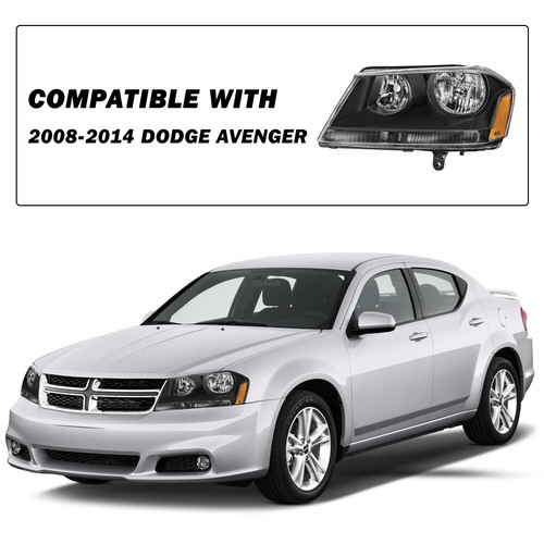 For 2008-2014 Dodge Avenger Headlight Black Amber Replacement Headlamps LH&RH - Picture 6 of 6