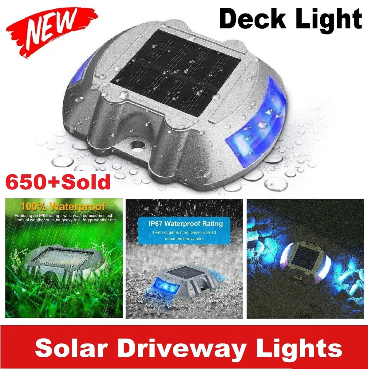 6 LED Blue Road Marker Solar Powered Deck Light Lamp IP67 Outdoor