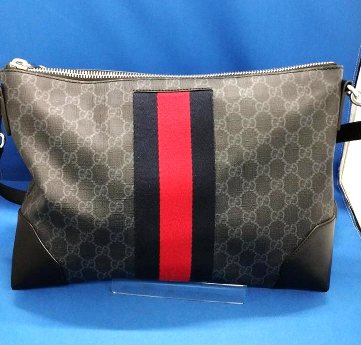 Borsa a tracolla Gucci GG Supreme Messenger nera tela pelle 474139