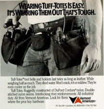 1989 Vintage Print Ad Vermont American Wearing Tuff-Totes Is Easy It's Wearing