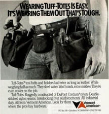 1989 Vintage Print Ad Vermont American Wearing Tuff-Totes Is Easy It's Wearing