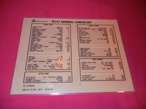UPS Collectibles United Parcel Service B-747 Normal Checklist Descent Approach