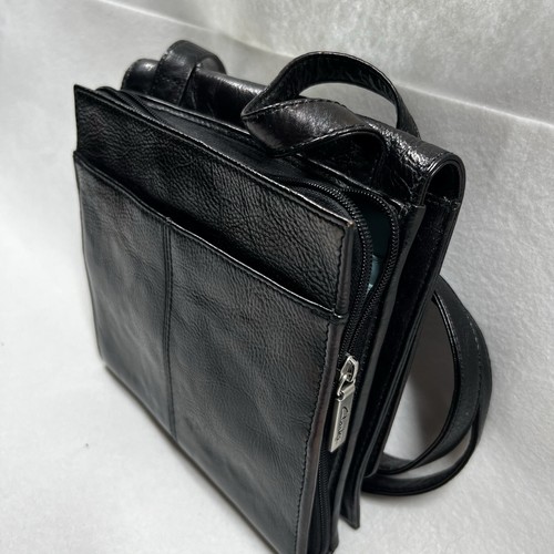 Clarks England Leather Purse Crossbody Organizer Bag 8x7.5x2” Black Pebbled - Picture 8 of 15