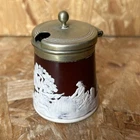 Antique Copeland Spode Brown Sprigware Jasper Lidded Mustard Pot 7cm