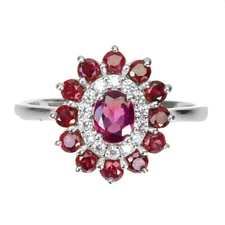 925 Sterling Silver Ring Oval Rhodolite Garnet Ruby Natural Gemstone Jewelry 9