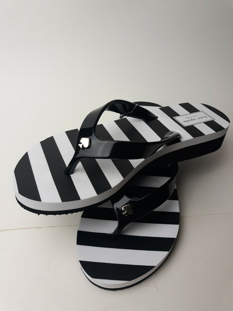 Kate Spade Milli Wedge Flip Flop Flops Sandals Black White Stripes Size 10m for sale online | eBay