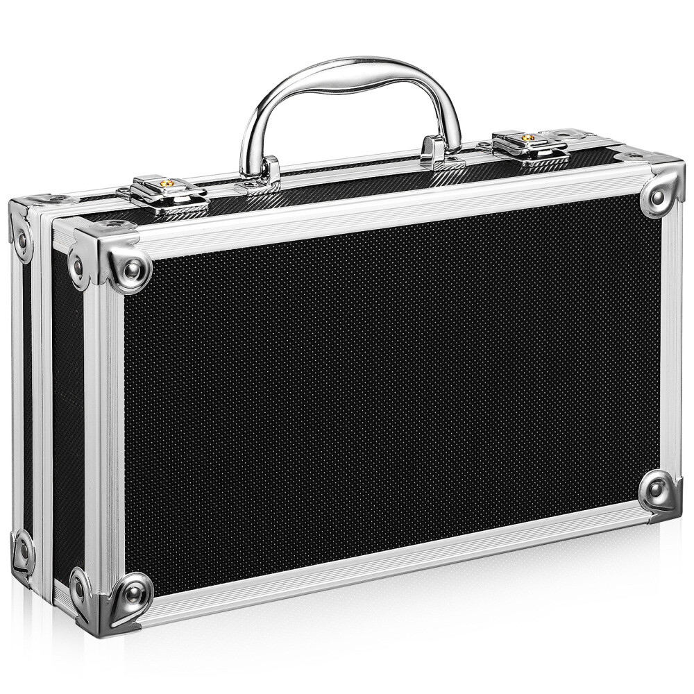 Mic Case with Foam Aluminum Instrument Carrying Toolbox Ergonomic Handle Travel