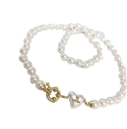 Vivienne Westwood Heart White Pearl Necklace Choker Gold Excellent