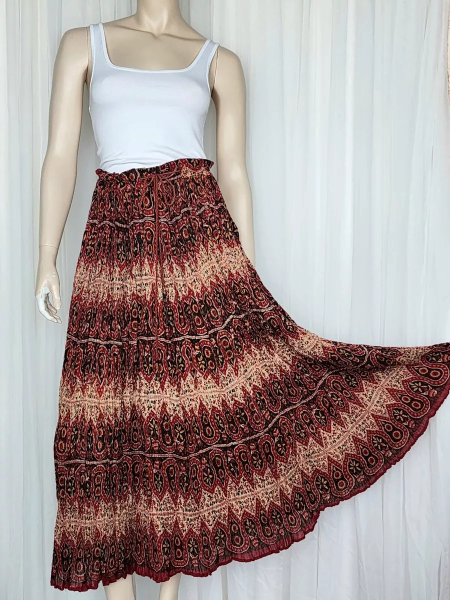 Vintage 80s 90s india cotton gauze crinkle hippie boho gypsy skirt