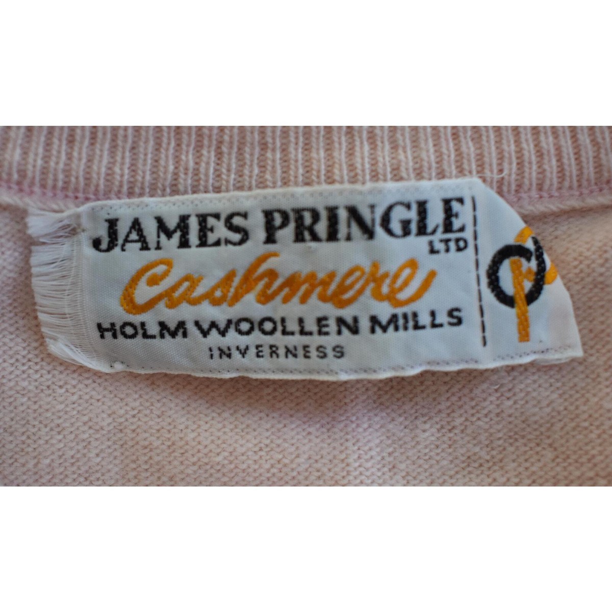 Vintage 70s James Pringle Intarsia Cashmere Sweater, Pink Pastel