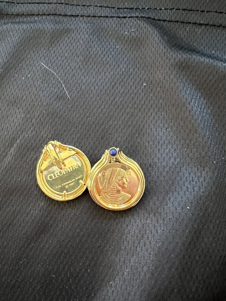 Franklin Mint Chapado en Oro Amarillo Cleopatra Clip en Pendientes con Piedra Gema de Lapislázuli Foto 2 de 3