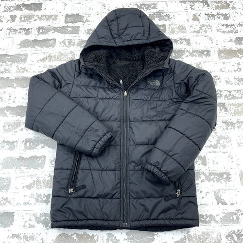 North Face Puffer Jacket Boys Large Black Reversible Sherpa Lined Parka Youth