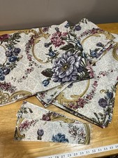 Vtg Floral Gold Scroll Drapery Set Cottage Garden French Tieback Valance Panels