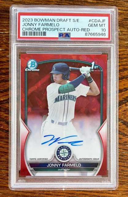 2023 Bowman Draft Chrome Jonny Farmelo Red Sapphire Refractor Auto /5 PSA 10