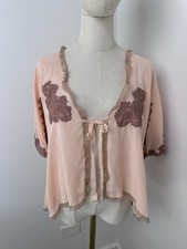 VTG Sz L 1930s Bed Jacket Silk Blush Pink Lace Peignoir Robe Coquette Boudoir