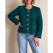 Vintage 1980s Herbert Grossman Wool Cardigan Blazer Green Gold Union Christmas