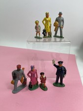 7 Vintage Barclay Lead Train Porter Red Cap Civilians, Policeman 70mm Dimestore