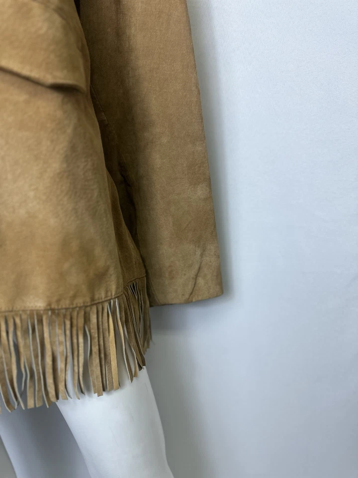 Chaqueta Marlboro Gear Cuero Marrón Flecos Botón Frontal Satinado Forrada XXL Foto 4 de 4