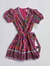 NWT Adrianna Papell Pink Floral Mini Dress 8 Puff Sleeve Tie Waist Boho