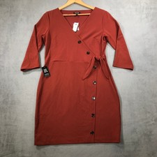 Express Faux Wrap Dress Womens Large Rust Orange New Asymmetrical Button Tie