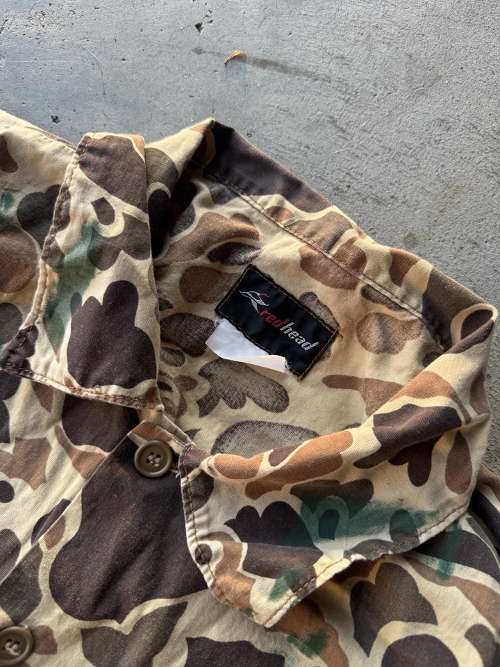 VTG Red Head Shirt Mens S Duck Camo Grunge Crop Boxy Hunting Woodland Button Up - Image 3 of 4