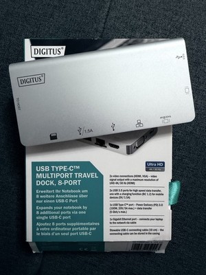 DIGITUS Multiport Docking-Station - USB-C Dock 8 Ports - HDMI VGA, RJ45, 2x USB 