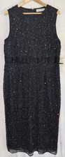 Mac Duggal 93758 Black Beaded Sequin Cocktail Dress Size 16 NWT Geometric Midi