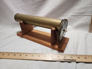 Antique Brass Kaleidoscope Dual Wheel Spin Wood Display Stand Used Works 