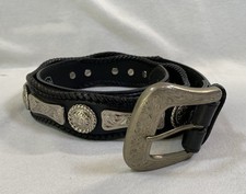 Larry Mahan Black Western Belt Sz 38 Leather Removable Silver Buckle Vintage