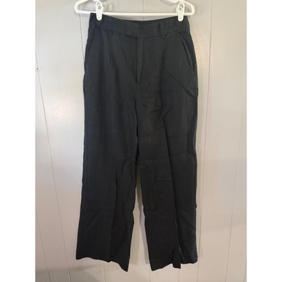 Madewell Wide-Leg Trousers Women Size 2 Black High Rise Pleated Slant Pocket