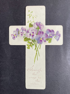 VICTORIAN GREETING CARD CROSS FLOWERS RELIGIOUS PSALM HILDERSHIEMER & FAULKNER