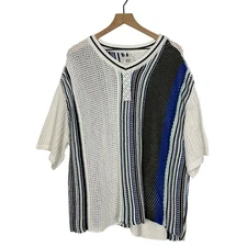 BDG Domino Sweater Tee Womens L Crochet Knit Boxy Oversized Comfort Striped NWT