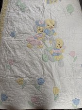 Vtg Handmade Children s Quilt Puppies 37x50 Cottage Granny core