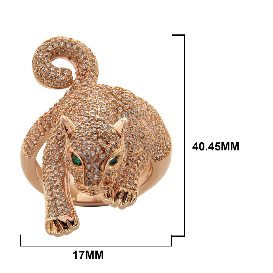 5.5 Ct Round Lab-Created Emerald 14K Rose Gold Plated Men's Panther Ring Size 10 - Image 3 of 4