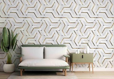 3D Lines White Gold Patterns Wallpaper Wall Murals Removable Wallpaper