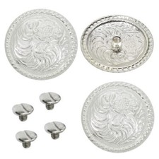 4 Pack Western Bright Silver Engraved Concho With Chicago Screw
