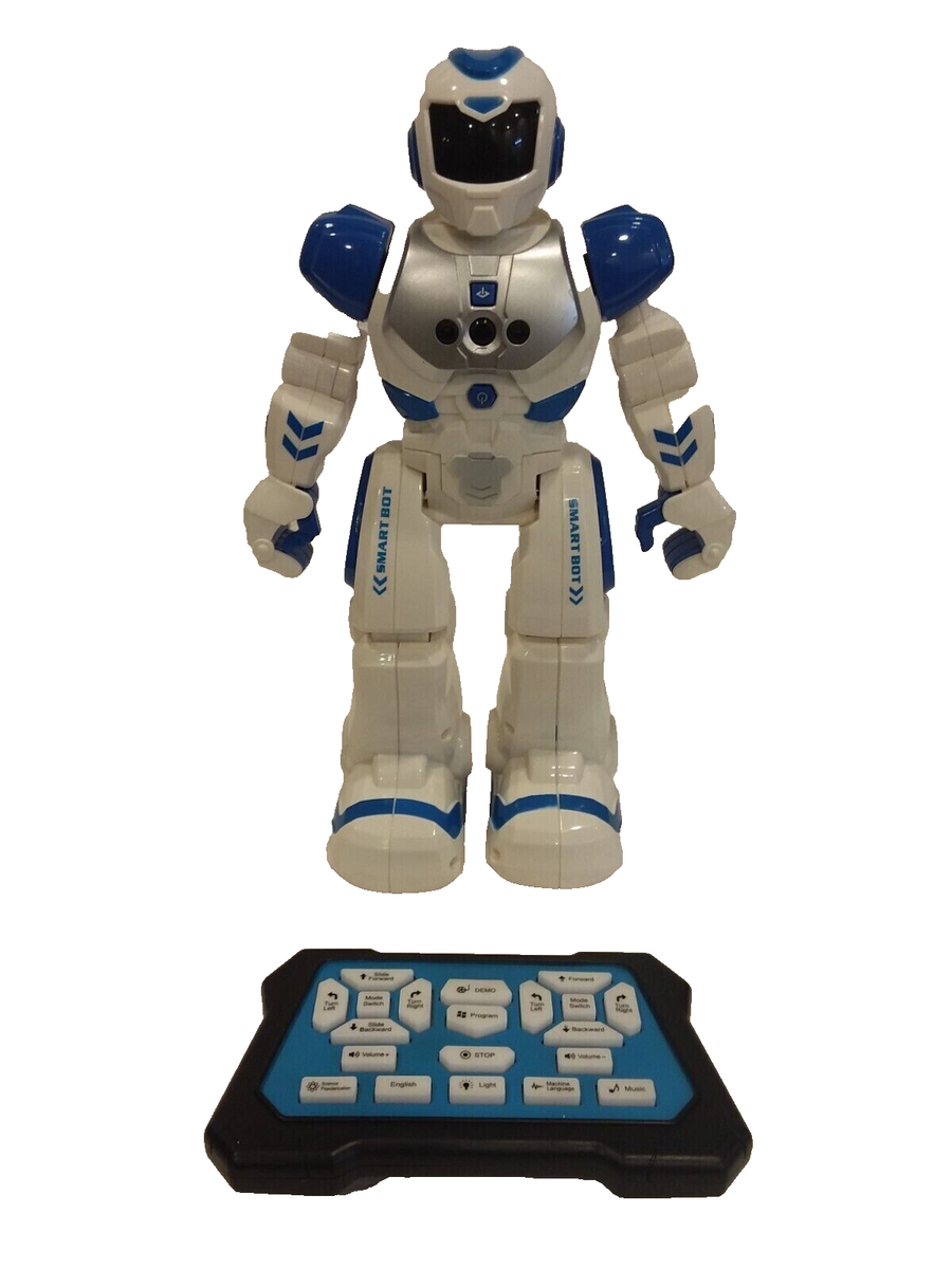 SMART BOT WHITE BLUE ROBOT ACTION TOY w/REMOTE walks talks dance