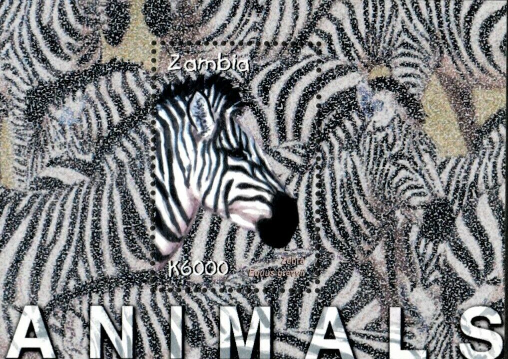 Zambia 2001 - African Animals Zebra - Souvenir Sheet - Scott 926
