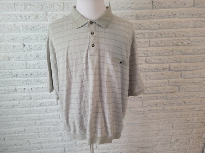 Puritan Mens Shirt 3XL Polo Short Sleeve Beige Squares Collar Pocket Poly  Blend