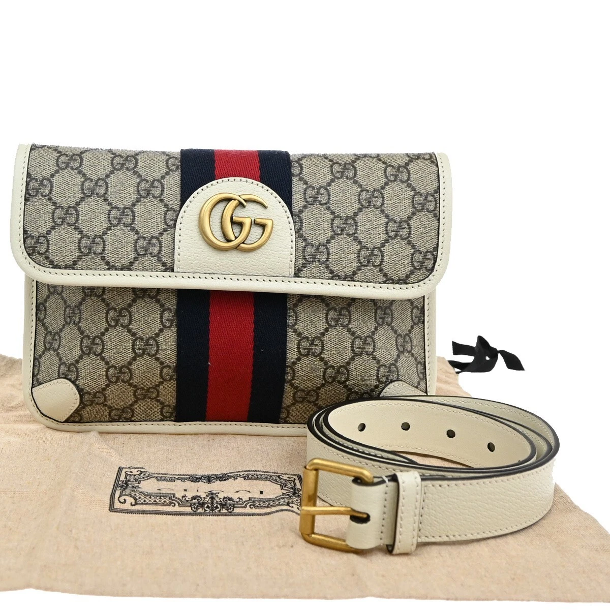 Sac à bandoulière GUCCI logo Sherry Bum Body cuir suprême blanc marron GHW 25RF293