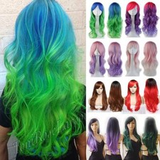 Women Long Hair Full Wig Curly Wavy Straight Hair Wigs Party Costume Cosplay US