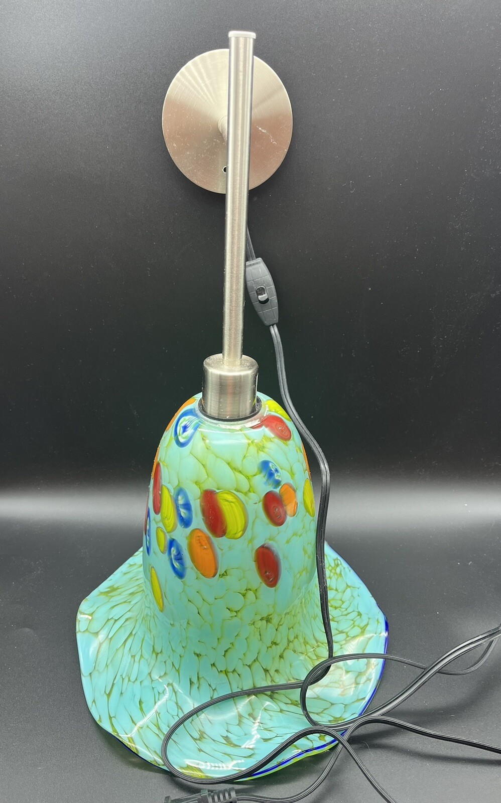 Hand Blown Art Glass Wall Mount Light Lamp Fixture Blue Green Swirl Millefiori
