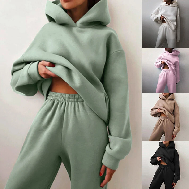 2Pcs Women Casual Tracksuit Hoodie Sweatshirt Tops Pants Set Sports Sweat  Suits