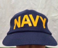 Vintage US Navy USN Made in USA Snapback Trucker Captain Hat Blue Gold